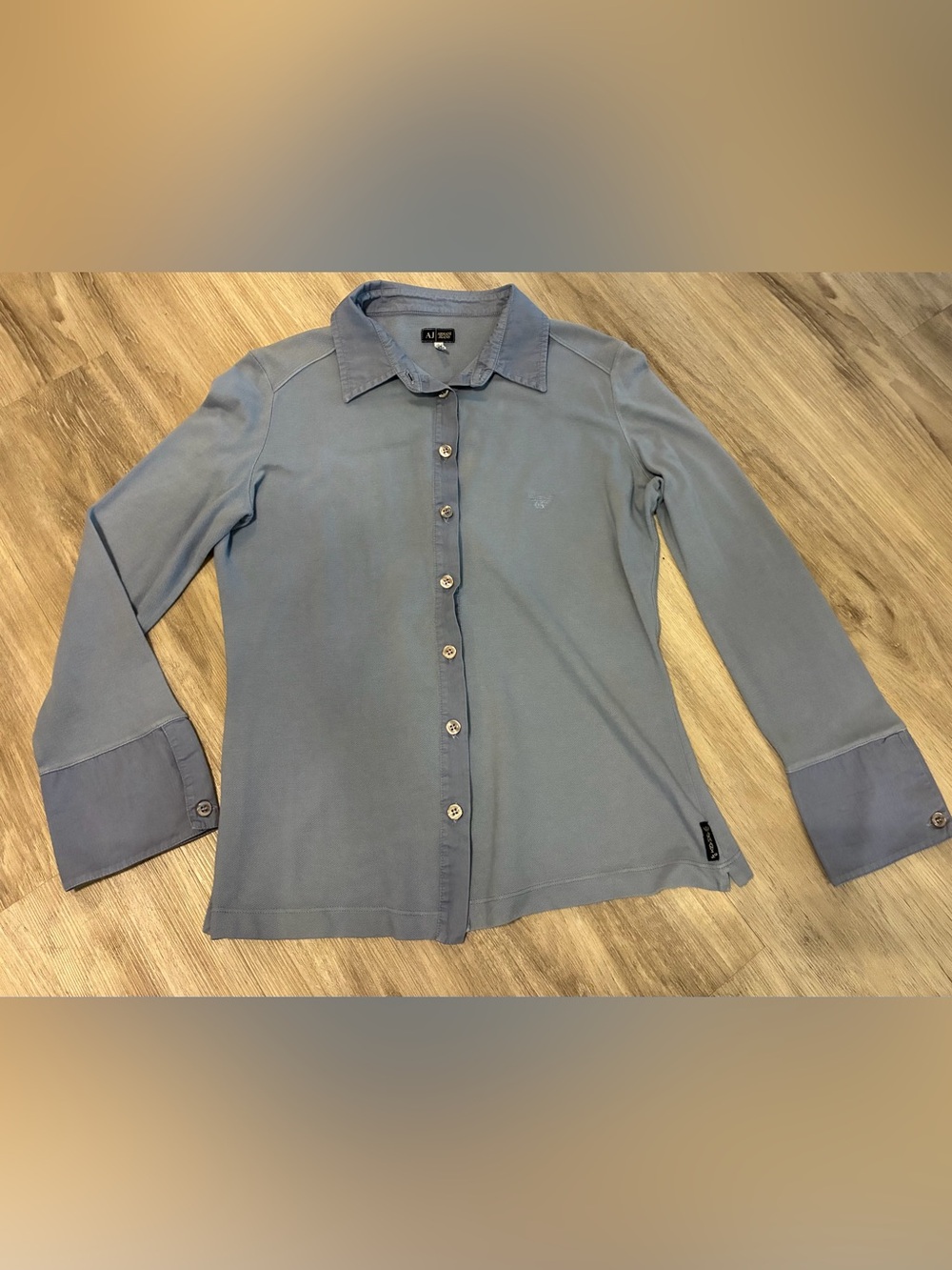 AJ Armani Jeans womens Light Blue Button-Up Shirt